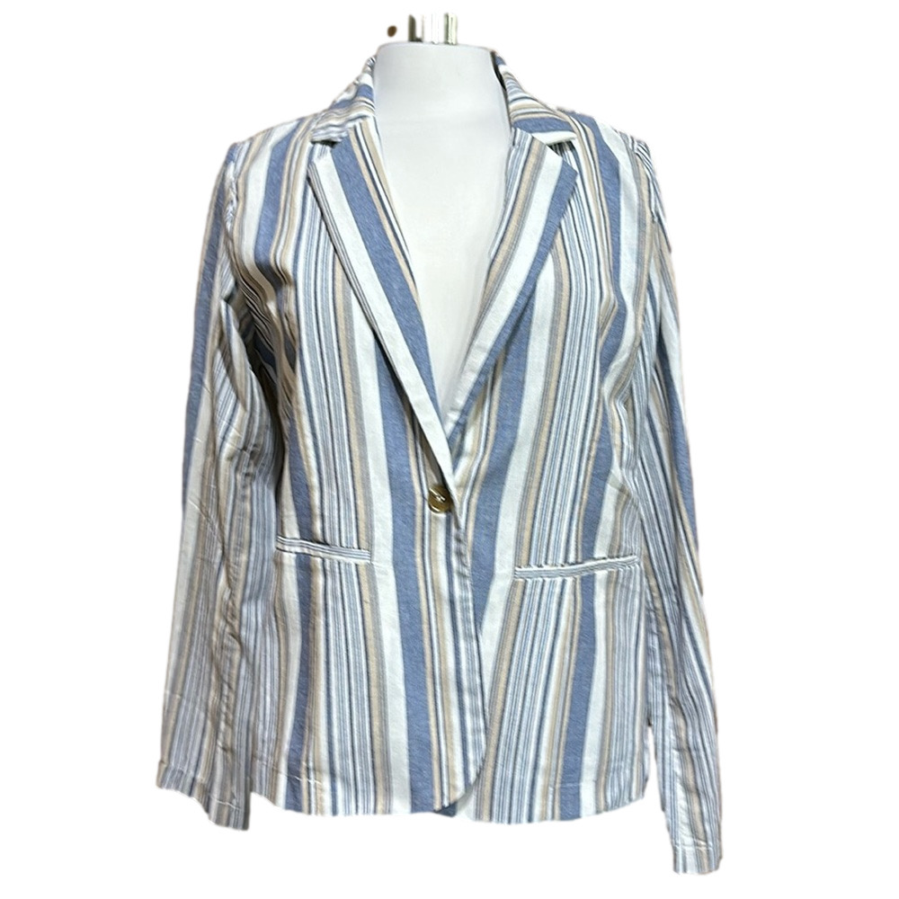 Hem & Thread Cotton Blend Striped Blazer Jacket Size L - NWT